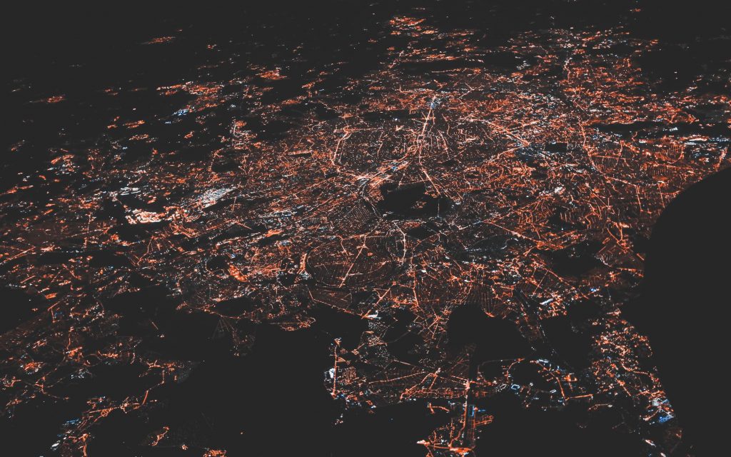 electricity in the city from above power grid