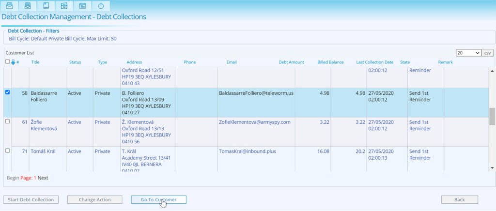 Debt management comprises billing and collection activities